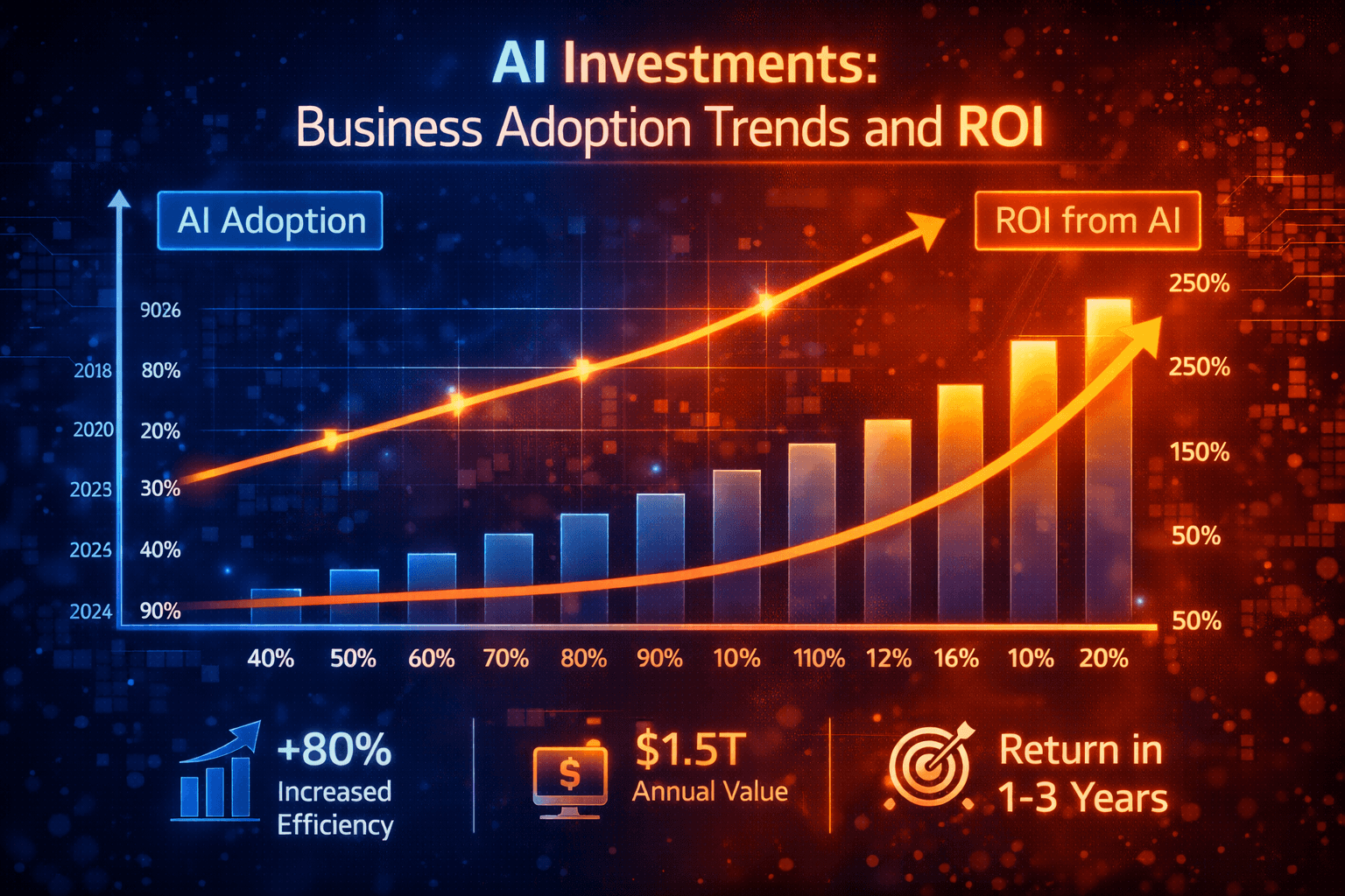 Chart showing business adoption trends and ROI data for AI investments