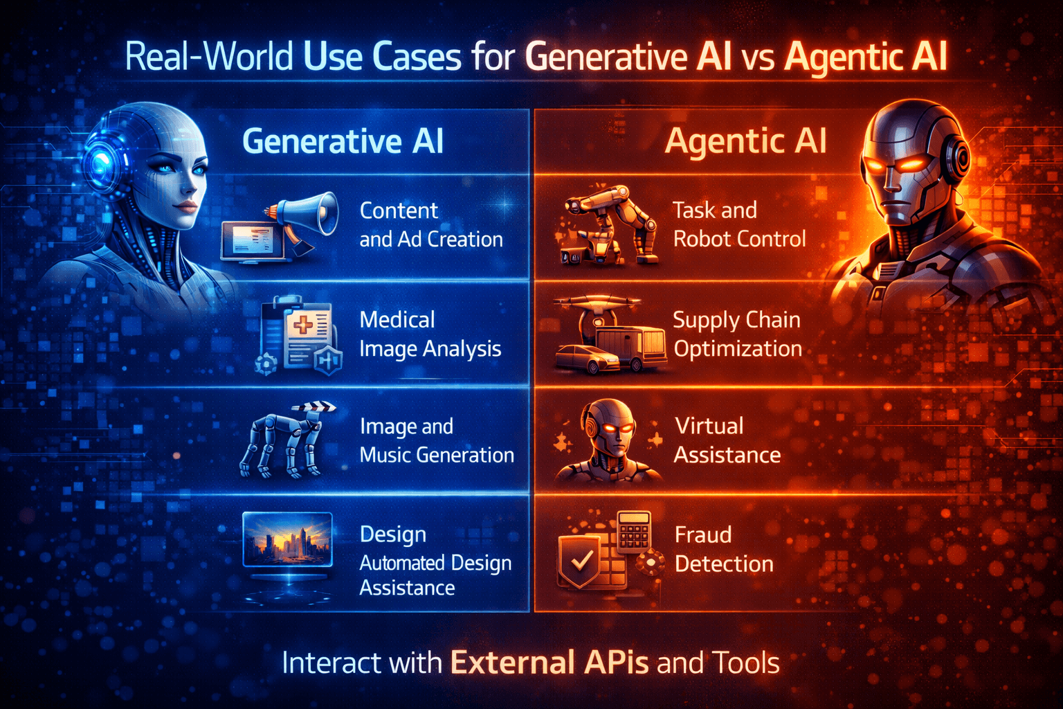 Grid of real-world use cases for both Generative and Agentic AI across industries